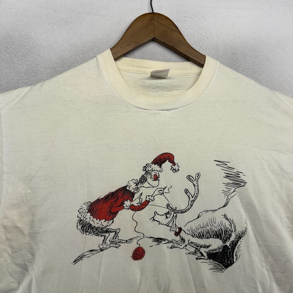 Vintage The Grinch Shirt men's XL White Dr Seuss Christmas Single Stitch USA 90s - Picture 4 of 12